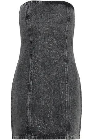 ROTATE Rhinest Denim Dress Lyhyt Mekko Grey