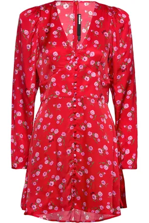 ROTATE Printed V-Neck Mini Dress Lyhyt Mekko Red
