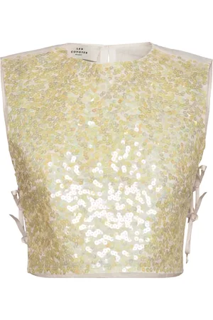 Les Coyotes de Paris Sequin Top Designers Crop Tops Sleeveless Crop Tops Yellow