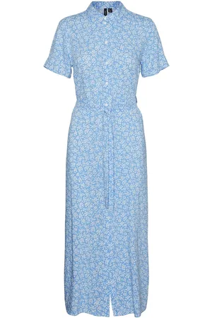 VERO MODA Vmeasy Joy S/S Long Shirt Dress Wvn Ga Maksimekko Juhlamekko Blue