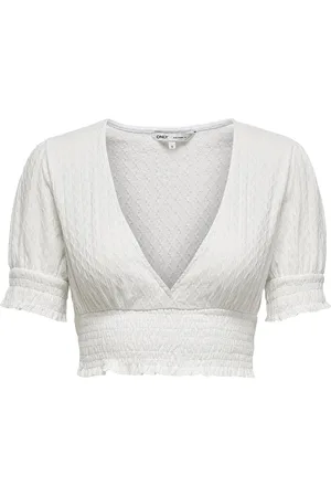 ONLY Onlhannah S/S Smock Top Jrs Noos Tops Crop Tops Short-sleeved Crop Tops White