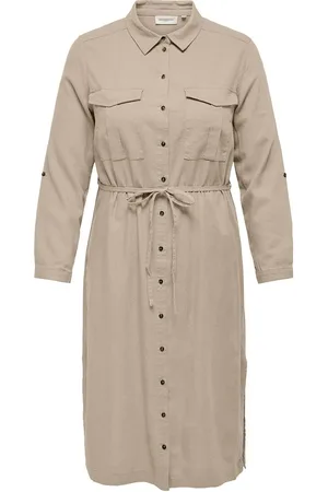 ONLY Carcaro Ls Linen Shirt Dress Wvn Polvipituinen Mekko Beige