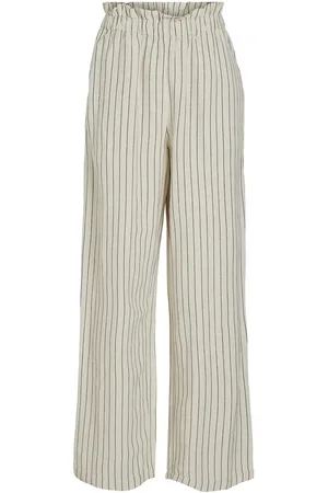 VILA Viprisilla Striped H/W Pants Bottoms Trousers Wide Leg Cream