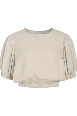 VILA Viemma S/S Puffsleeve Crop Top/Ka Tops Crop Tops Short-sleeved Crop Tops Beige