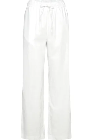 Freequent Fqlava-Pant Bottoms Trousers Linen Trousers White