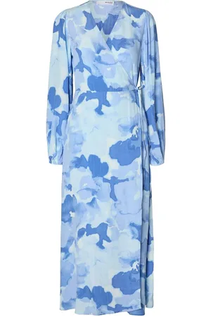 SELECTED Slfsusie L/S Aop Ankle Wrap Dress Noos Maksimekko Juhlamekko Blue