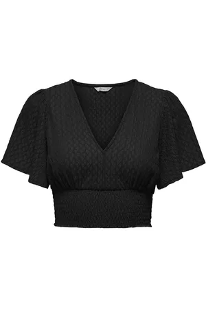 ONLY Onlhannah S/S Smock Top Jrs Noos Tops Crop Tops Short-sleeved Crop Tops Black