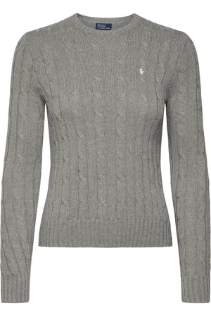 Ralph Lauren Cable-Knit Cotton Crewneck Sweater Tops Knitwear Jumpers Grey