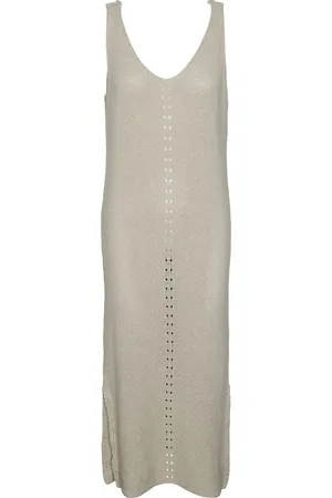 Pieces® Pcketka Sl V-Neck Knit Dress Bc Polvipituinen Mekko Cream