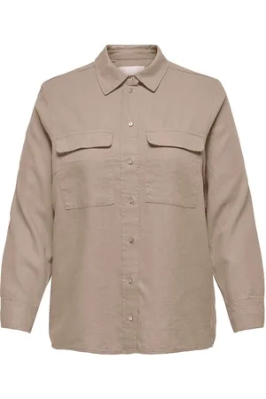 ONLY Carcaro L/S Ovs Linen Shirt Tlr Tops Shirts Long-sleeved Brown