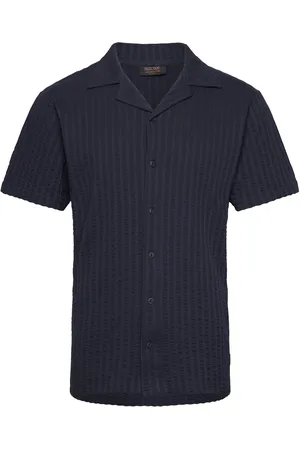 INDICODE Increpe Tops Shirts Short-sleeved Navy