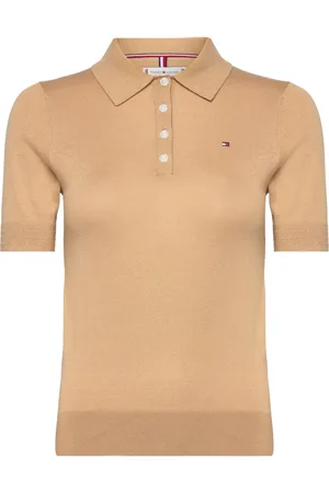 Tommy Hilfiger Co Lyocell Button Polo Ss Swt Tops T-shirts & Tops Polos Beige