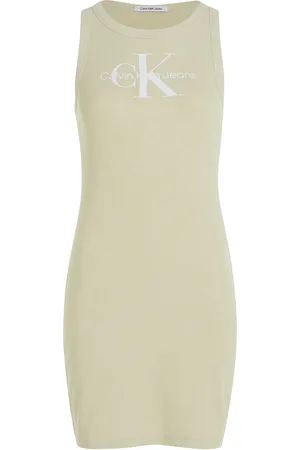 Calvin Klein Archival Monologo Rib Tank Dress Lyhyt Mekko Green