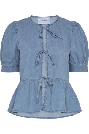 Minus Msfelicia Tie Shirt Tops Shirts Short-sleeved Blue