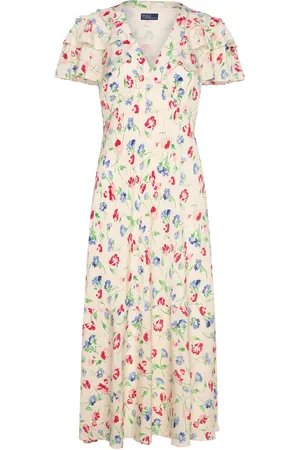 Ralph Lauren Floral Silk Crepe Dress Polvipituinen Mekko Multi/patterned