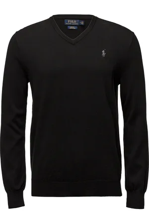 Ralph Lauren Slim Fit Cotton V-Neck Sweater Designers Knitwear V-necks Black