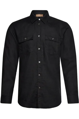 Rue de Tokyo Sid Linen Solid Tops Shirts Linen Shirts Black