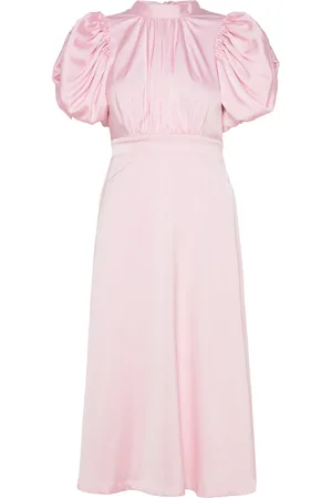 ROTATE Satin Puff Midi Dress Polvipituinen Mekko Pink