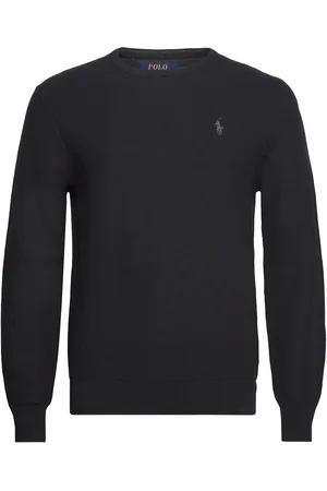 Ralph Lauren Textured Cotton Crewneck Sweater Tops Knitwear Round Necks Black