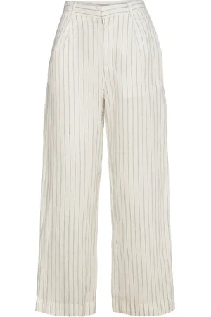 Gina Tricot Linen Trousers Bottoms Trousers Wide Leg Cream