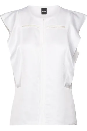 HUGO BOSS Bileina Tops Blouses Short-sleeved White