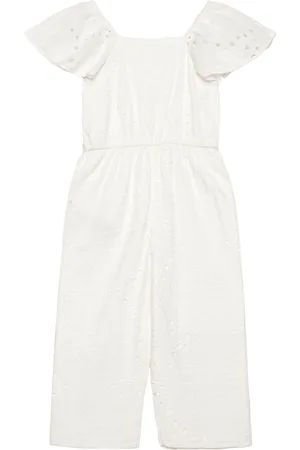 MANGO Swiss Embroidery Jumpsuit Jumpsuit Haalari White