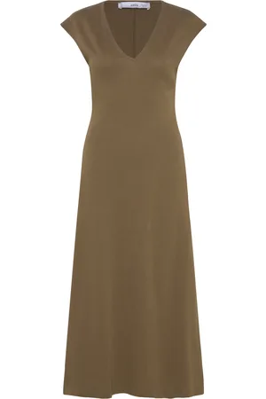 MANGO V-Neck Cotton Dress Polvipituinen Mekko Green