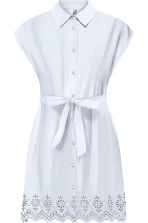 ONLY Onllou Life Emb S/S Shirt Dress Ptm Lyhyt Mekko White
