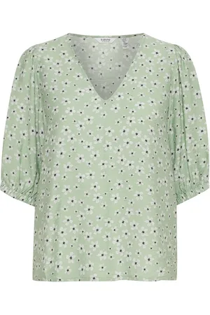 B YOUNG Byibano V Blouse - Tops Blouses Short-sleeved Green