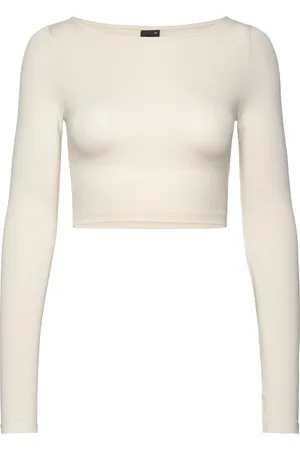 Gina Tricot Soft Touch Cropped Top Tops Crop Tops Long-sleeved Crop Tops Cream