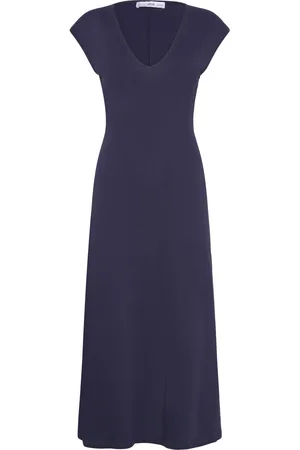 MANGO V-Neck Cotton Dress Polvipituinen Mekko Navy