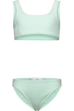MANGO Textured Bikini Bikinit Green