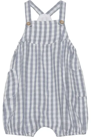 MANGO Gingham-Check Dungarees Bottoms Dungarees Blue