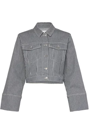 SELECTED Slfmyra Ls Stripe Short Denim Jacket Farkkutakki Denimtakki Navy