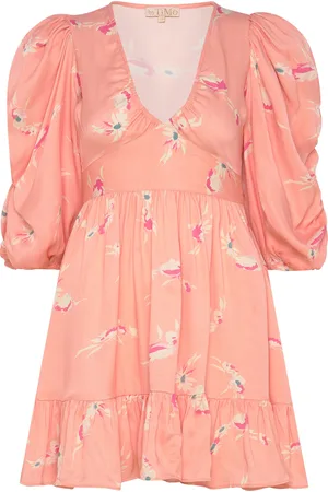 by Ti Mo Crepe Satin Puffed Mini Dress Designers Short Dress Coral