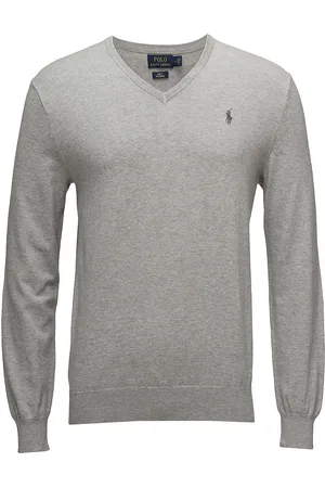 Ralph Lauren Slim Fit Cotton V-Neck Sweater Designers Knitwear V-necks Grey