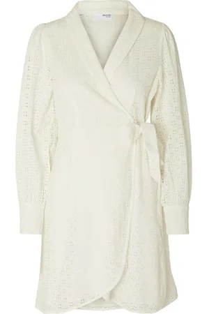 SELECTED Slfanelli Ls Short Wrap Dress B Lyhyt Mekko White