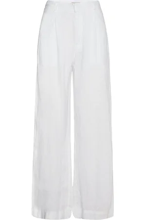 Gina Tricot Linen Trousers Bottoms Trousers Wide Leg White
