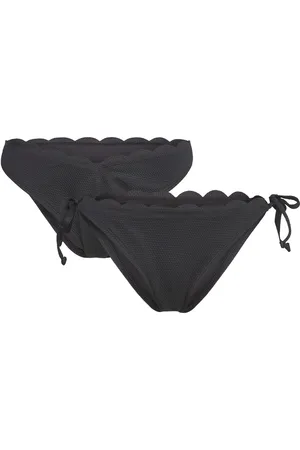 Hunkemöller Scallop 2 Pack Cheeky High Leg R Swimwear Bikinis Bikini Bottoms High Waist Bikinis Black
