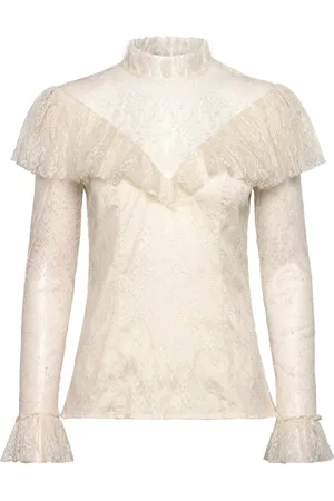 By Malina Joelle Polo Neck Lace Top Designers T-shirts & Tops Long-sleeved Cream