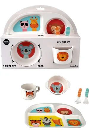 Barbo Toys Safari Friends 5 Pcs Colourful Mealtime Set Home Meal Time Dinner Sets Multi/patterned