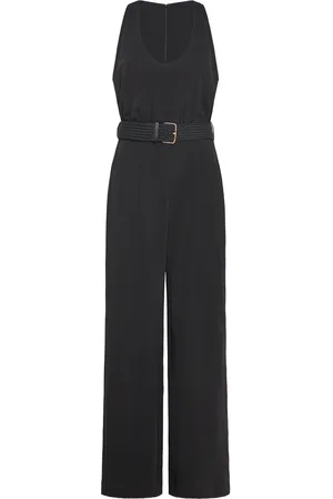 MANGO Belt Long Jumpsuit Bottoms Jumpsuits Black