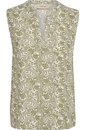 Cream Crrosina Blouse Tops Blouses Sleeveless Green