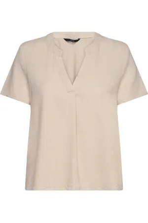 VERO MODA Vmmymilo Ss V-Neck Top Wvn Ga Tops T-shirts & Tops Short-sleeved Beige