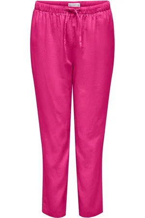 ONLY Carcaro Mw Linen Bl Pull-Up Pant Tlr Bottoms Trousers Linen Trousers Pink