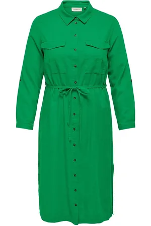 ONLY Carcaro Ls Linen Shirt Dress Wvn Polvipituinen Mekko Green