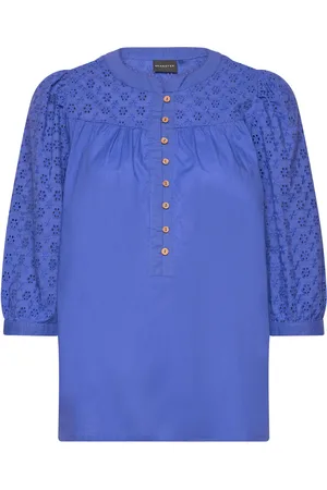 Brandtex Blouse-Woven Tops Blouses Long-sleeved Blue