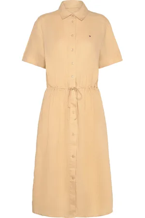 Tommy Hilfiger Linen Ss Midi Shirt Dress Polvipituinen Mekko Beige