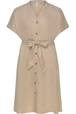 ONLY Carcaro S/S Linen Calf Shirt Dress Tlr Lyhyt Mekko Cream