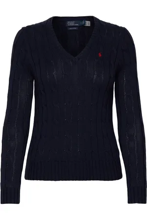 Ralph Lauren Cable-Knit Cotton V-Neck Sweater Tops Knitwear Jumpers Blue
